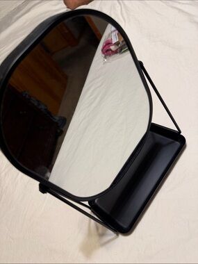 Black Vanity Mirror with Tray - Sleek Home Bath Accessory